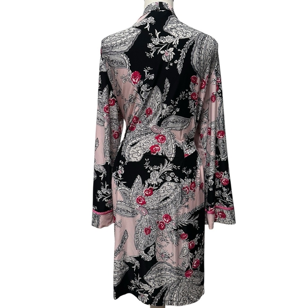 Linea‎ Donatella Black Pink Paisley Floral Long Sleeve Tie Waist Robe L/XL Boho - Picture 3 of 7